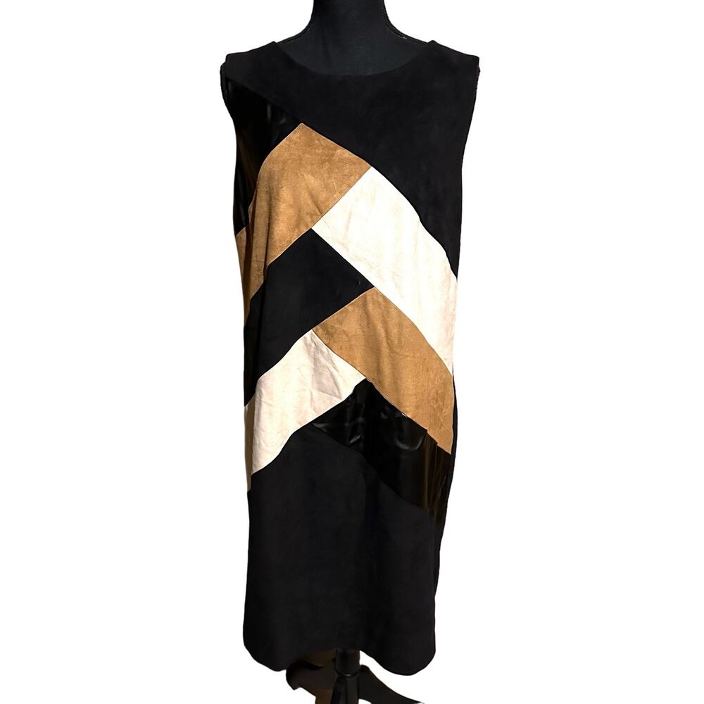 Chico's Black Dress with Tan and Cream Chevron Panels